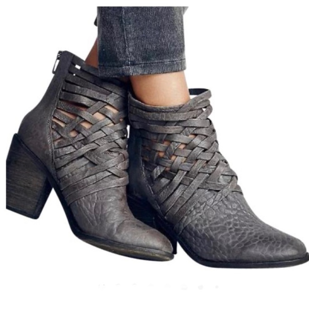 FREE PEOPLE Woman’s Leather Carrera Heeled Boot In Gray Size 41 / 11 US